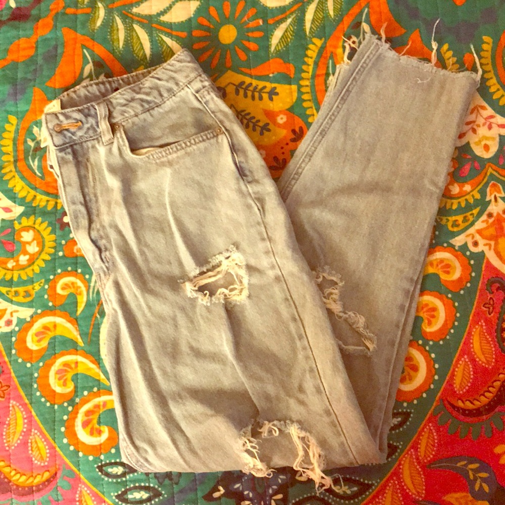 Distressed mom jeans